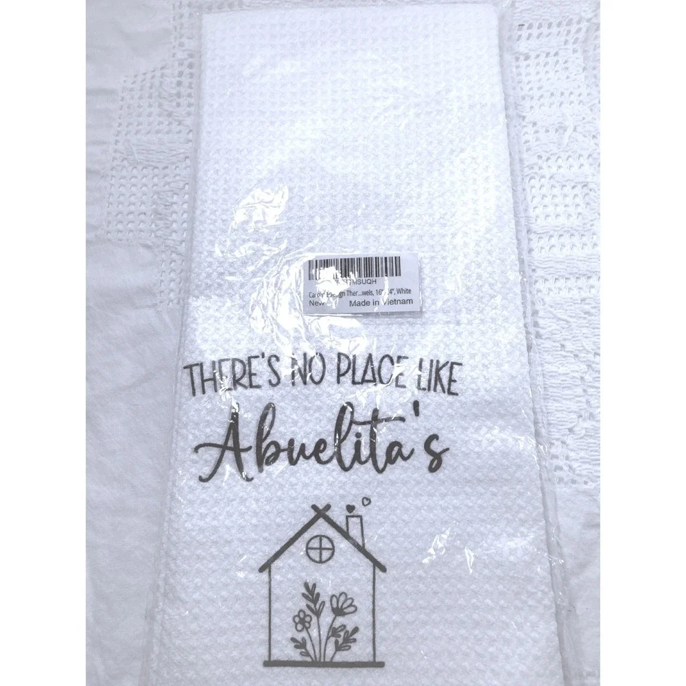 Caroline Design White Waffle Dish Towel There's No Place Like Abuelita's 16x24